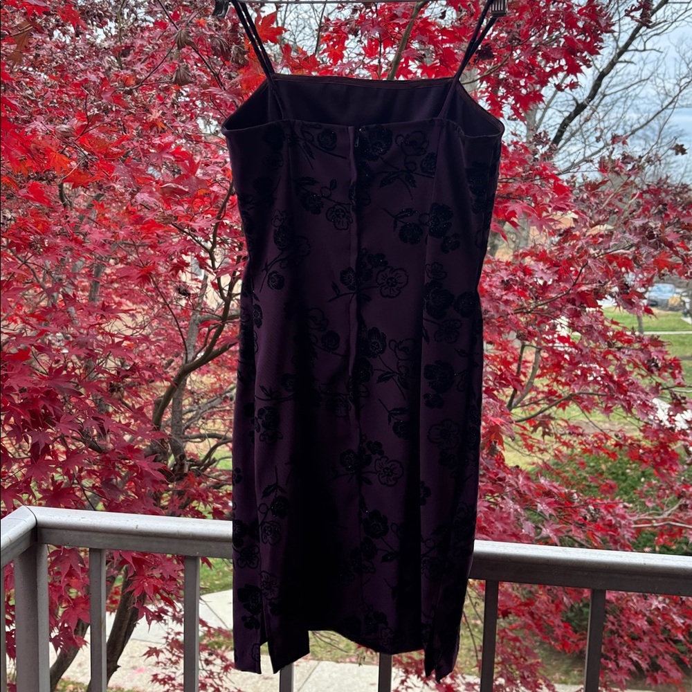 Vintage y2K 90’s Mini Dress Goth Purple Black Grunge Rose Slip NYE Velvet 6 Cute - Picture 14 of 17